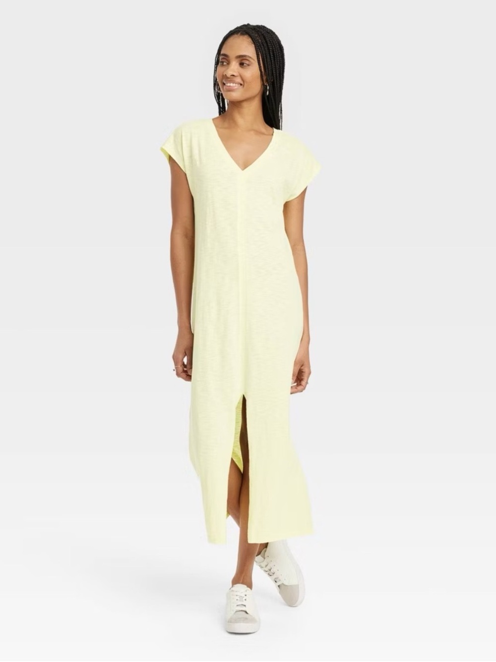 Universal Thread Yellow Cotton V-Neck Tee Shirt Summer Dress XS NWT